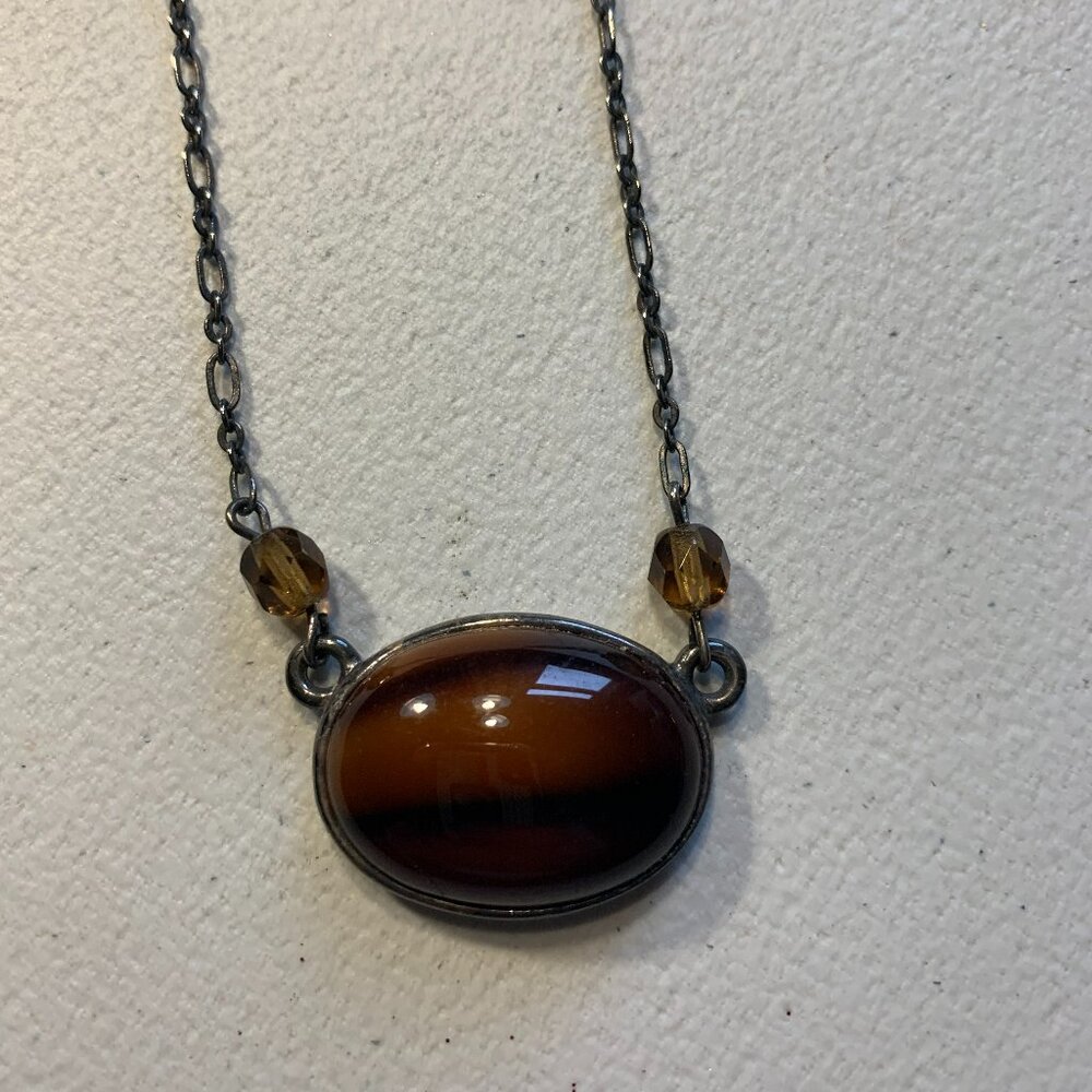 LAUREN CONRAD Brown Oval Cabochon Pendant Necklace